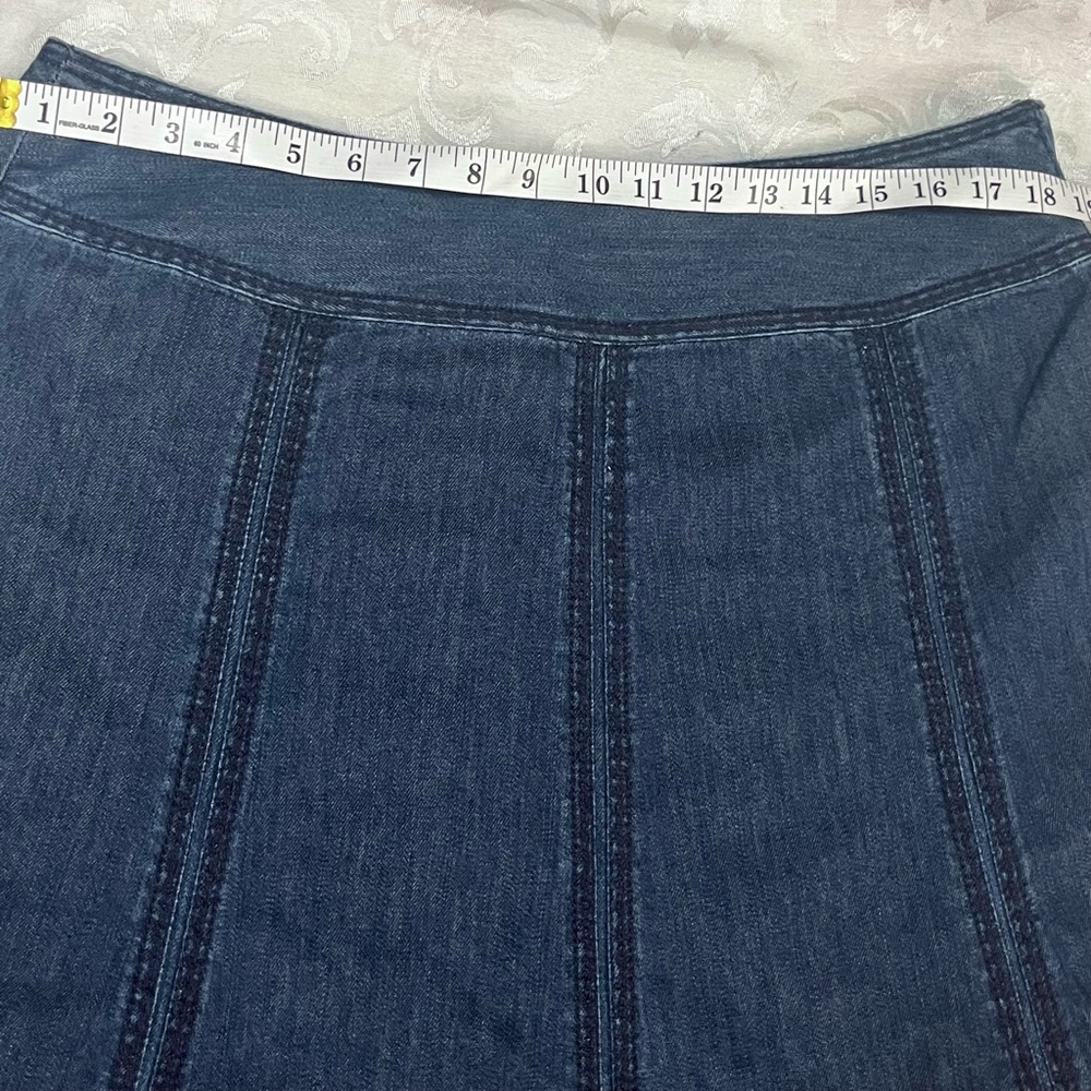 Liz Claiborne 100% Wide Waist Band Blue Denim Full Midi Side Zip Skirt sz 14 - Picture 7 of 12